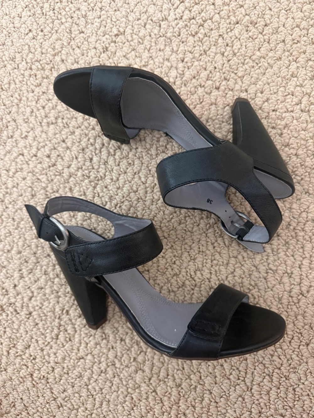 Biviel Anthropologie Black Ankle Strap Sandal  Heels women's Size 38 EUC
